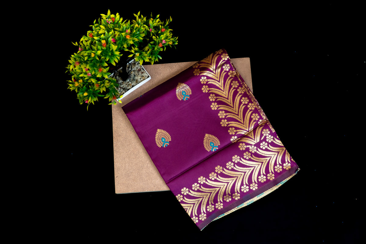 Silk Saree with Kashmiri Jamawar Print Border | Paisley Motif Party Wear Saree with Tassels