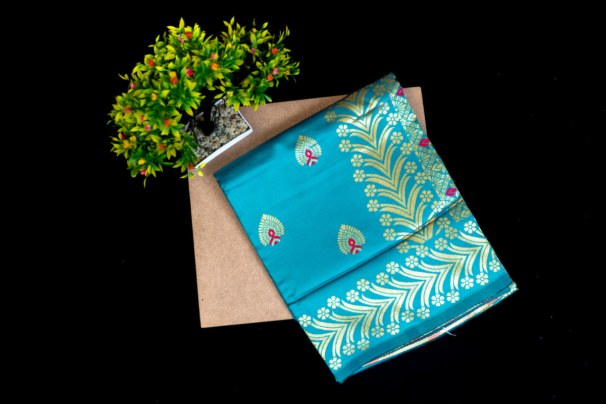 Silk Saree with Kashmiri Jamawar Print Border | Paisley Motif Party Wear Saree with Tassels