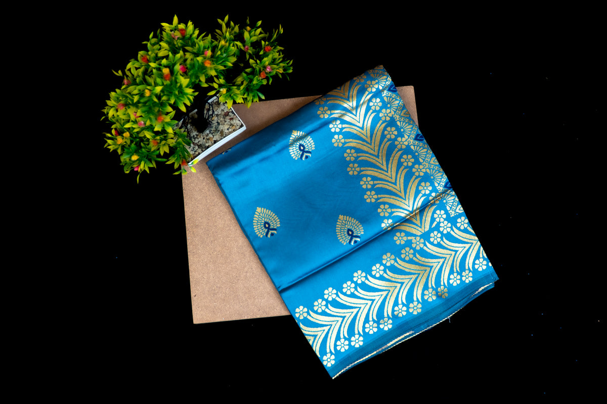 Silk Saree with Kashmiri Jamawar Print Border | Paisley Motif Party Wear Saree with Tassels