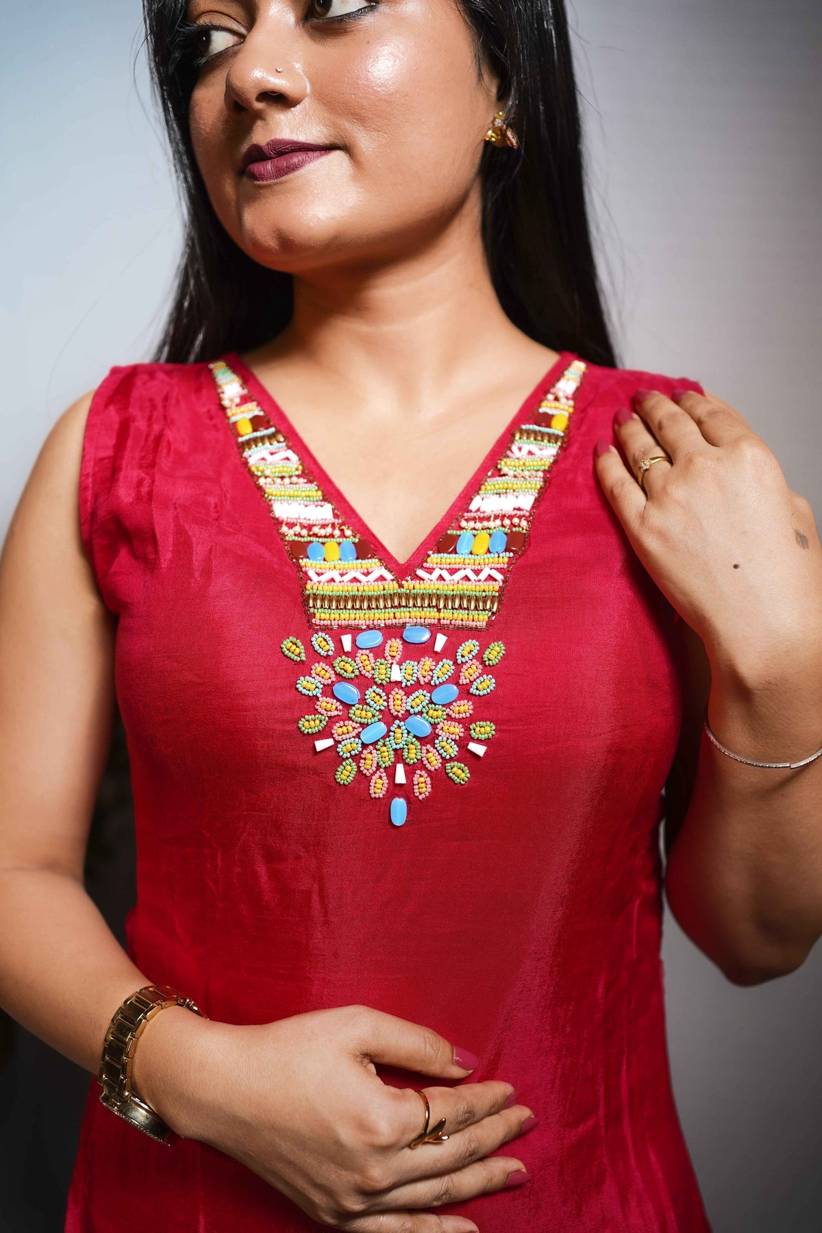 Rani Pink Baraat  Embroidered Kurti Set
