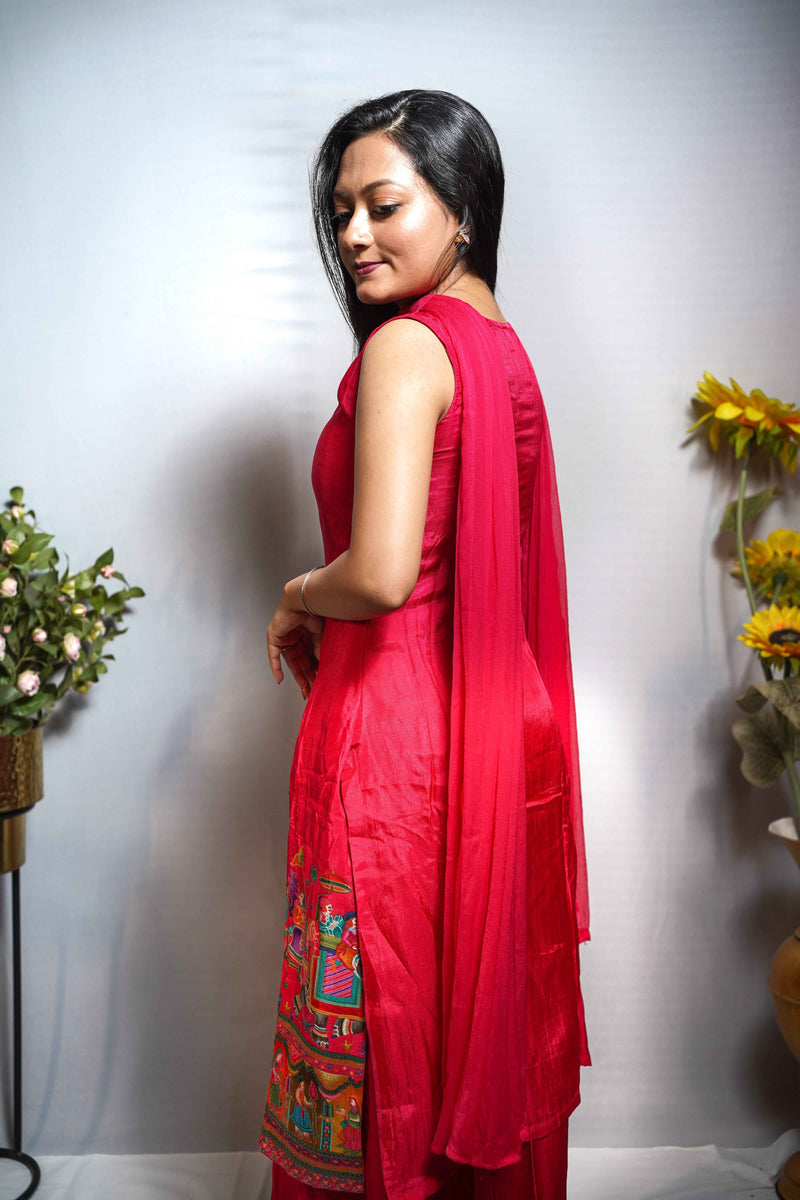 Rani Pink Baraat  Embroidered Kurti Set