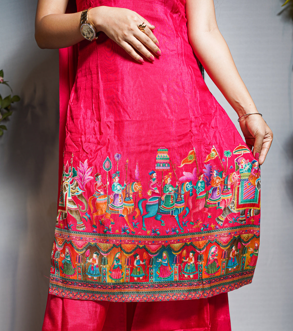Rani Pink Baraat  Embroidered Kurti Set