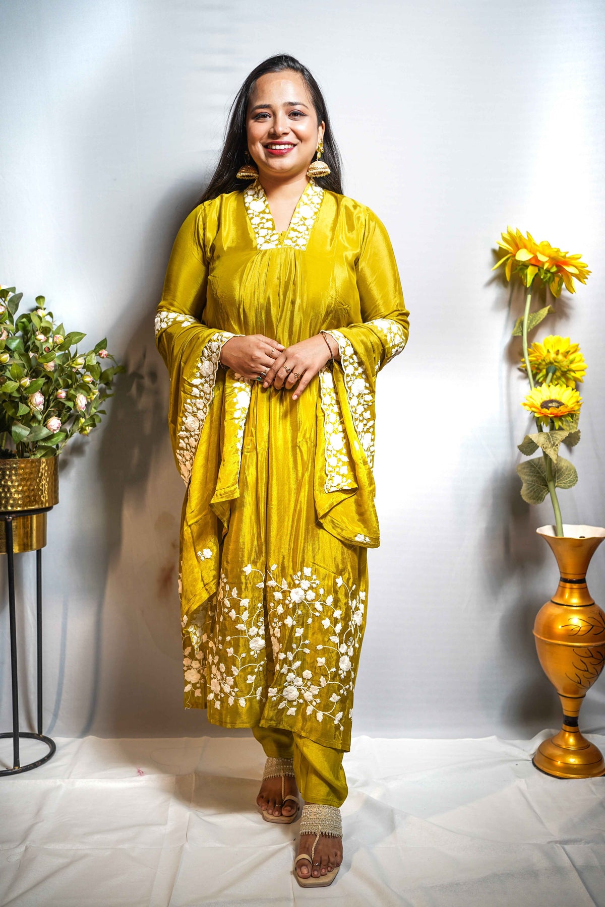 Mehendi Green Floral Embroidered Anarkali Kurta Set