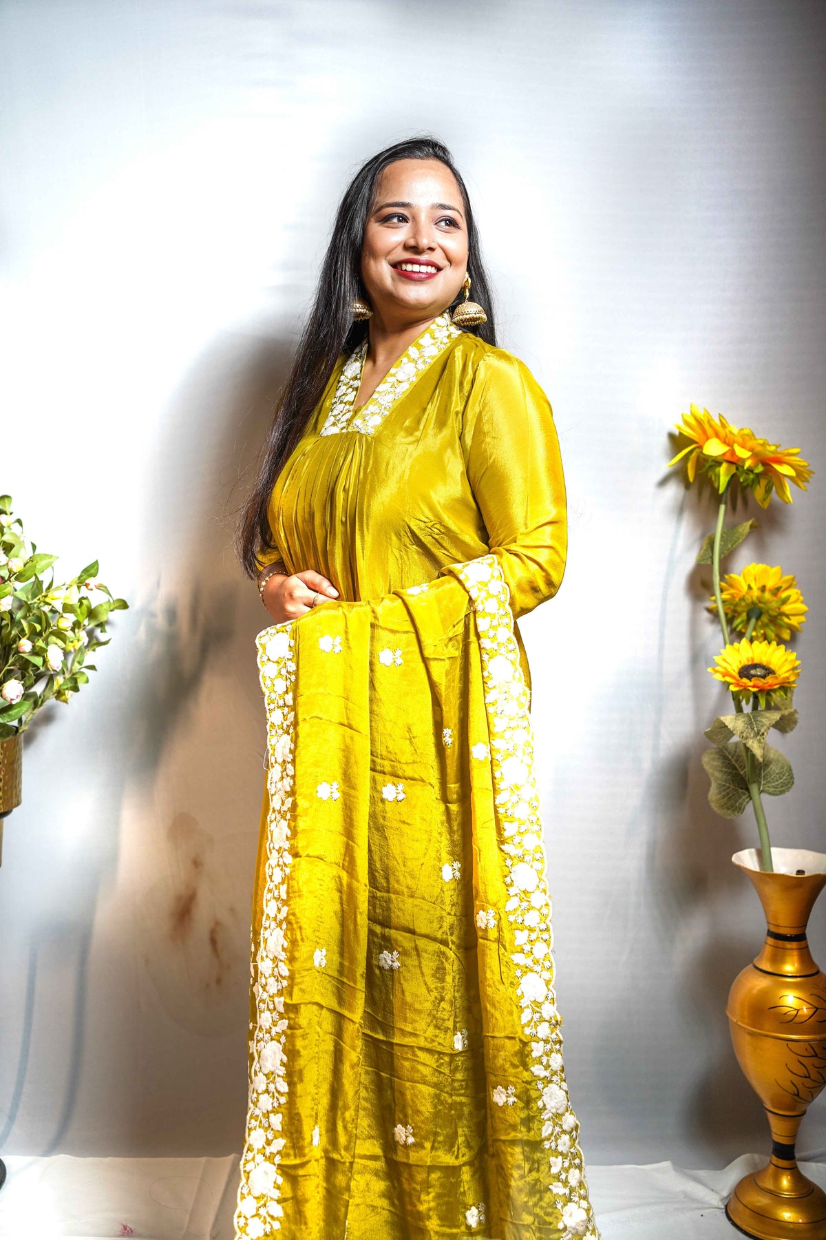 Mehendi Green Floral Embroidered Anarkali Kurta Set
