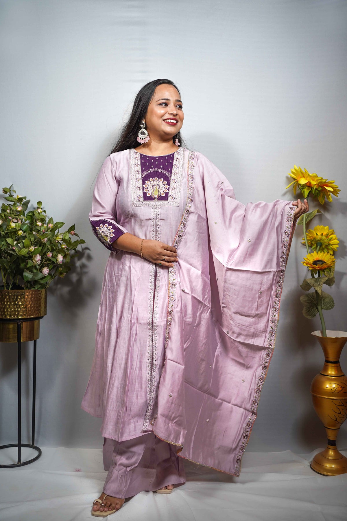Lilac Peacock Embroidered Anarkali Set