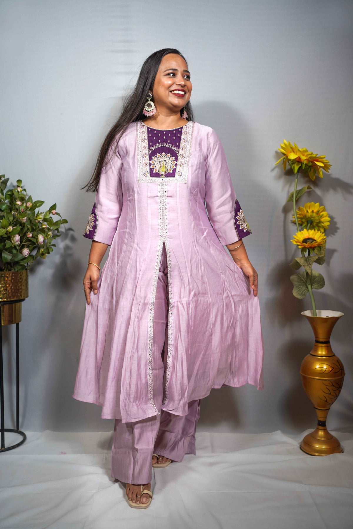 Lilac Peacock Embroidered Anarkali Set
