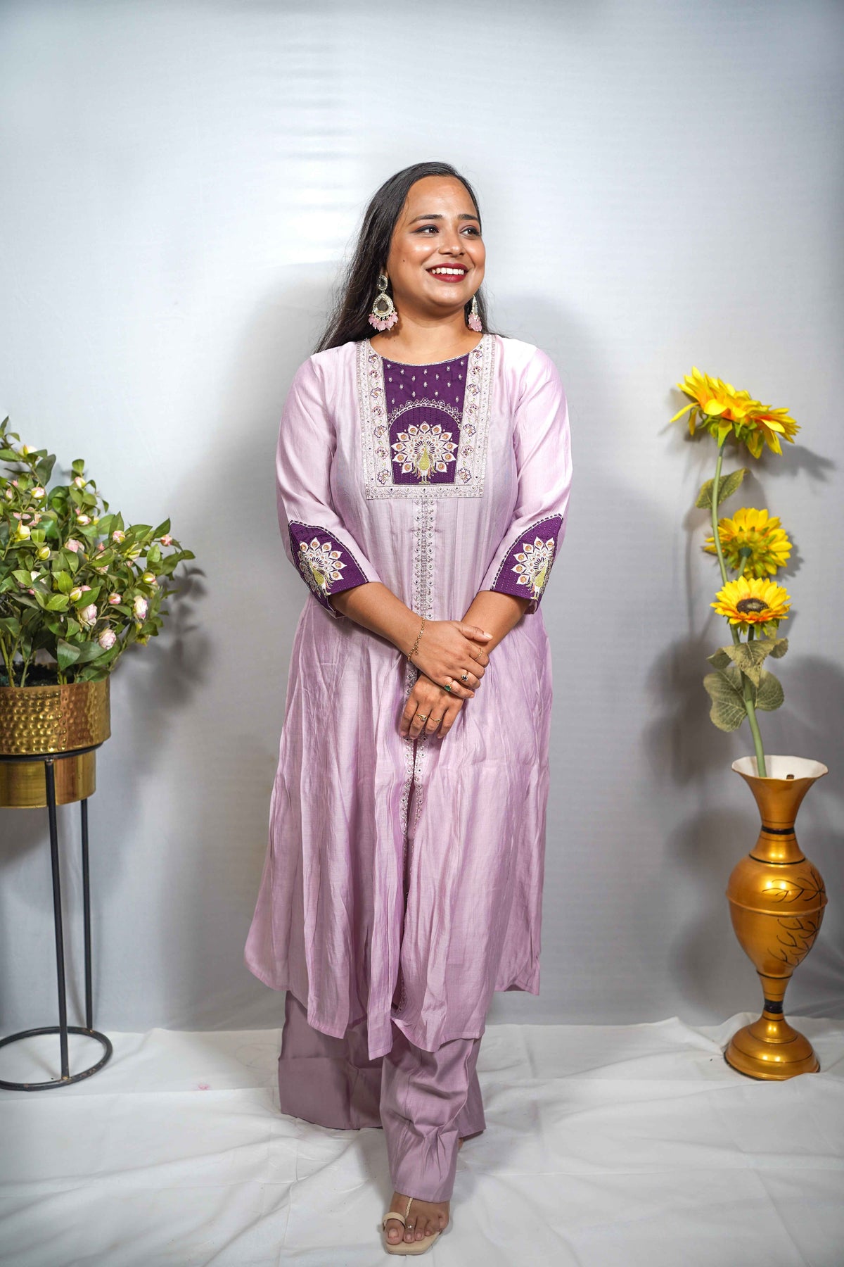 Lilac Peacock Embroidered Anarkali Set