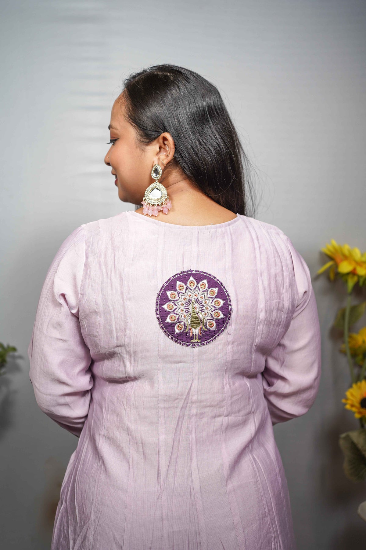 Lilac Peacock Embroidered Anarkali Set