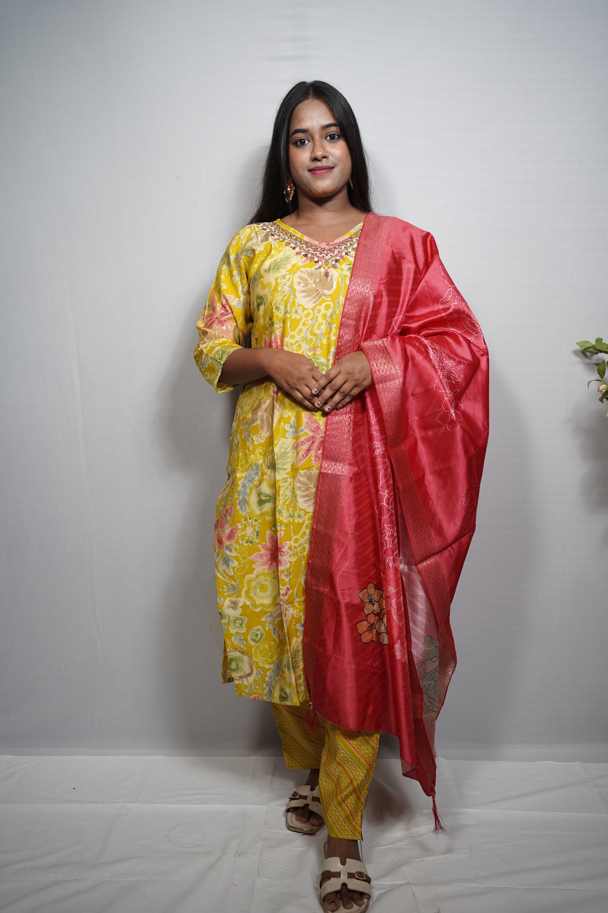 Colorful Kurta with Heavy Beaded & Sequin Necklace-Style Embroidery