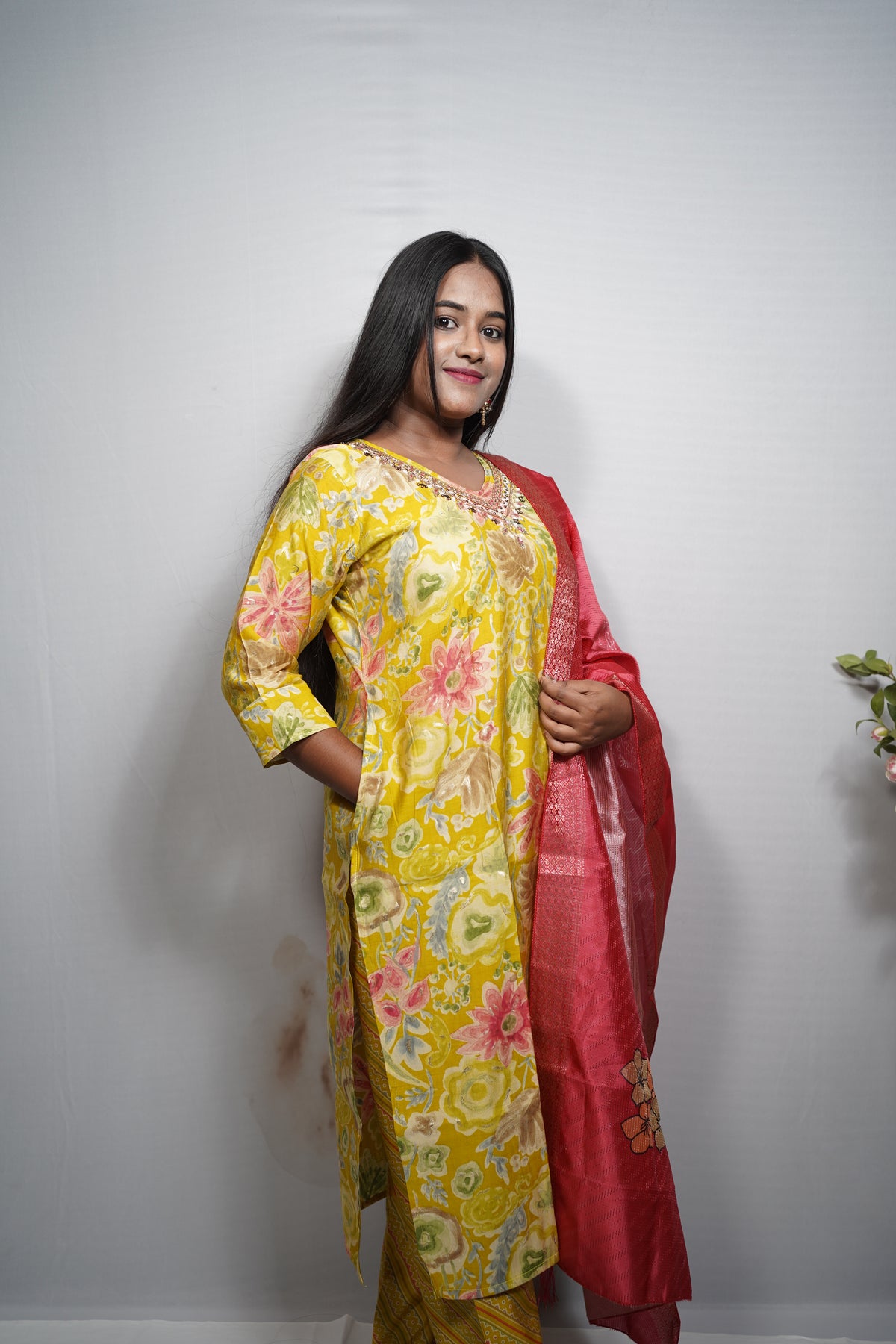 Colorful Kurta with Heavy Beaded & Sequin Necklace-Style Embroidery