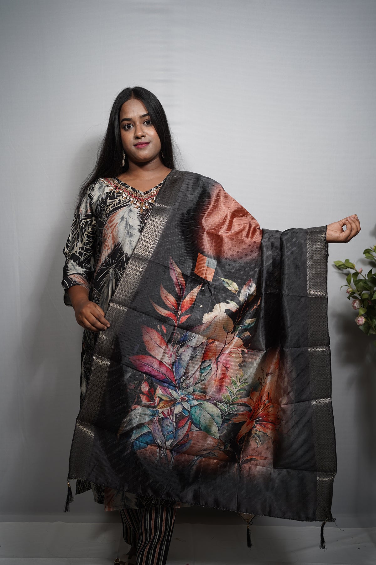 Colorful Kurta with Heavy Beaded & Sequin Necklace-Style Embroidery