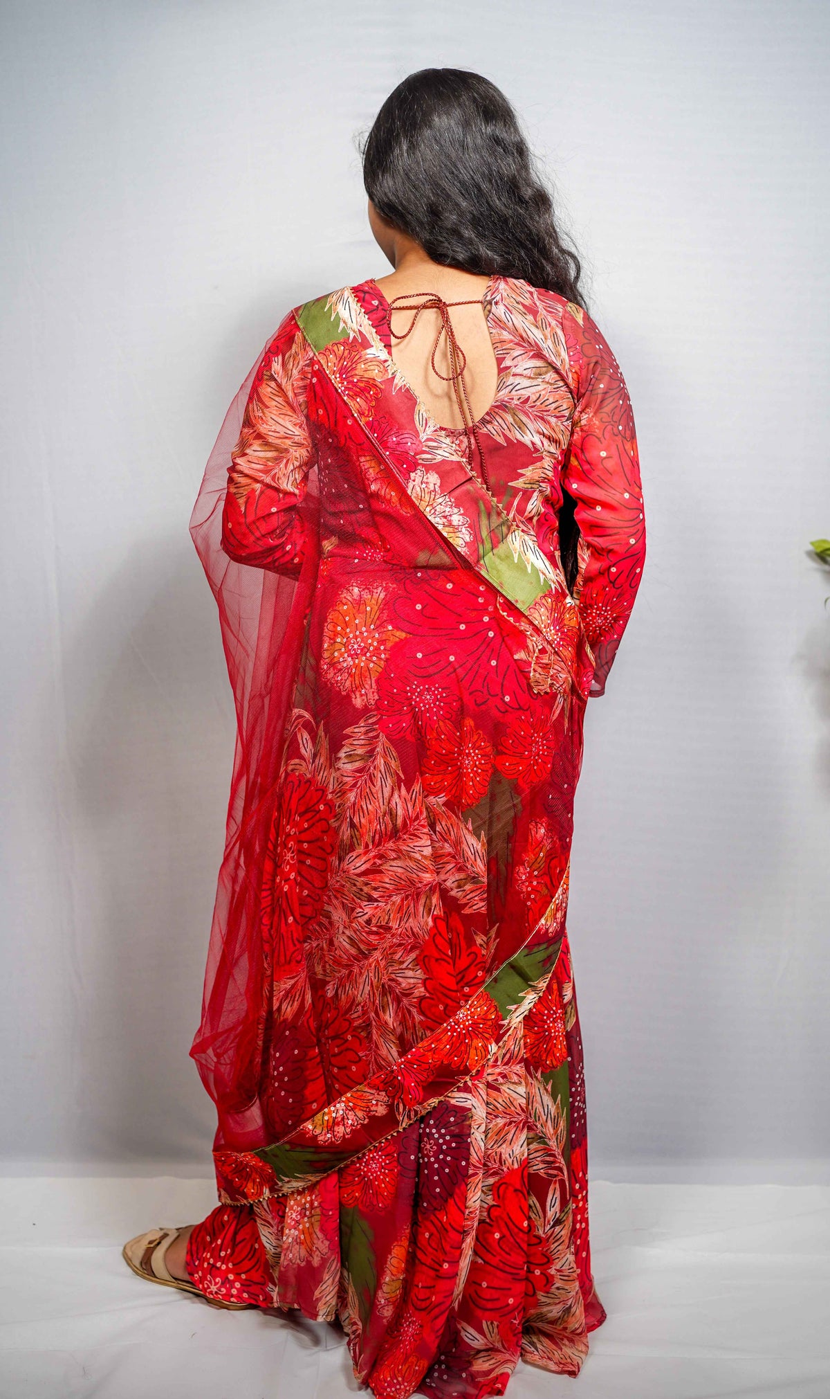 Laal Pari — Red Tropical Floral Anarkali Suit with Net Dupatta