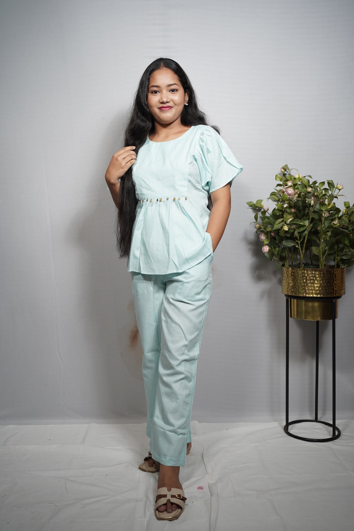 Elegant Cotton Peplum Co-ord Set