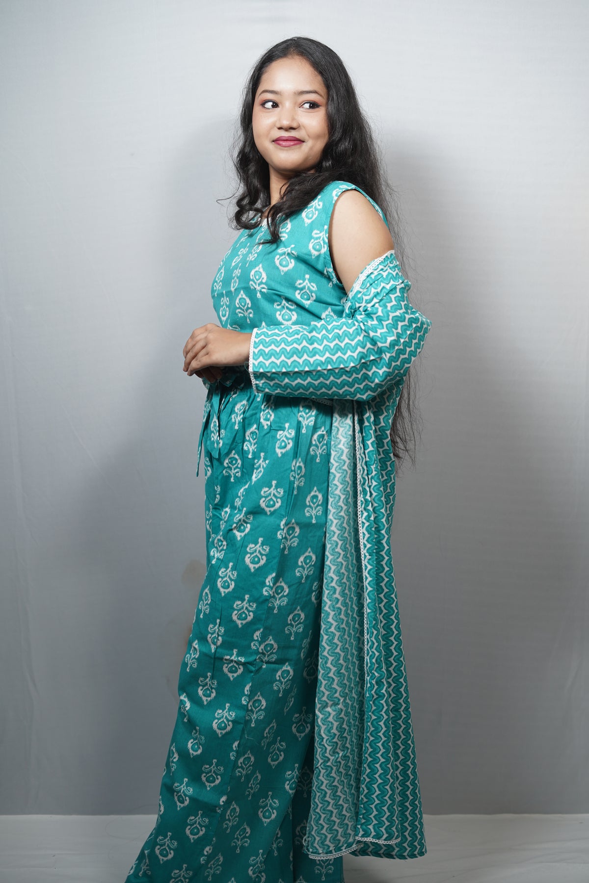 Cotton Printed Jumpsuit with Long Shrug Co-ord Set