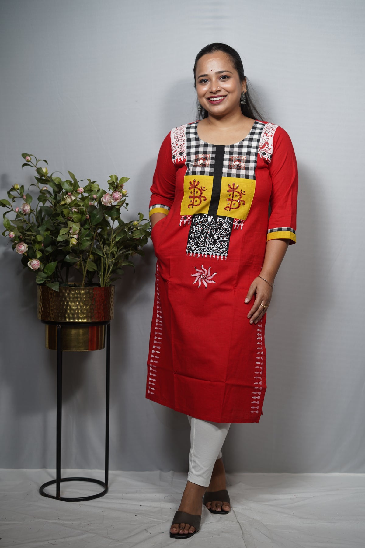 Pure cotton kurti with stitch work, sequence and fabric.