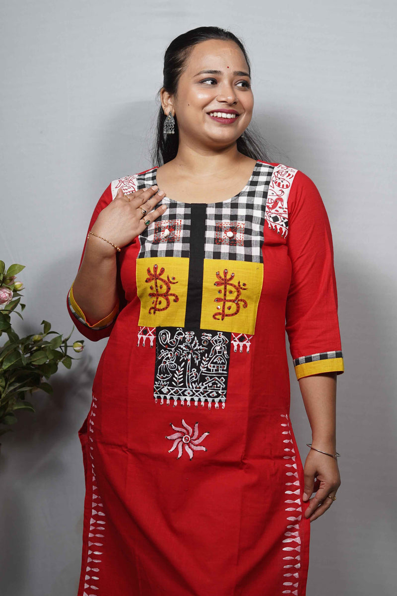 Pure cotton kurti with stitch work, sequence and fabric.