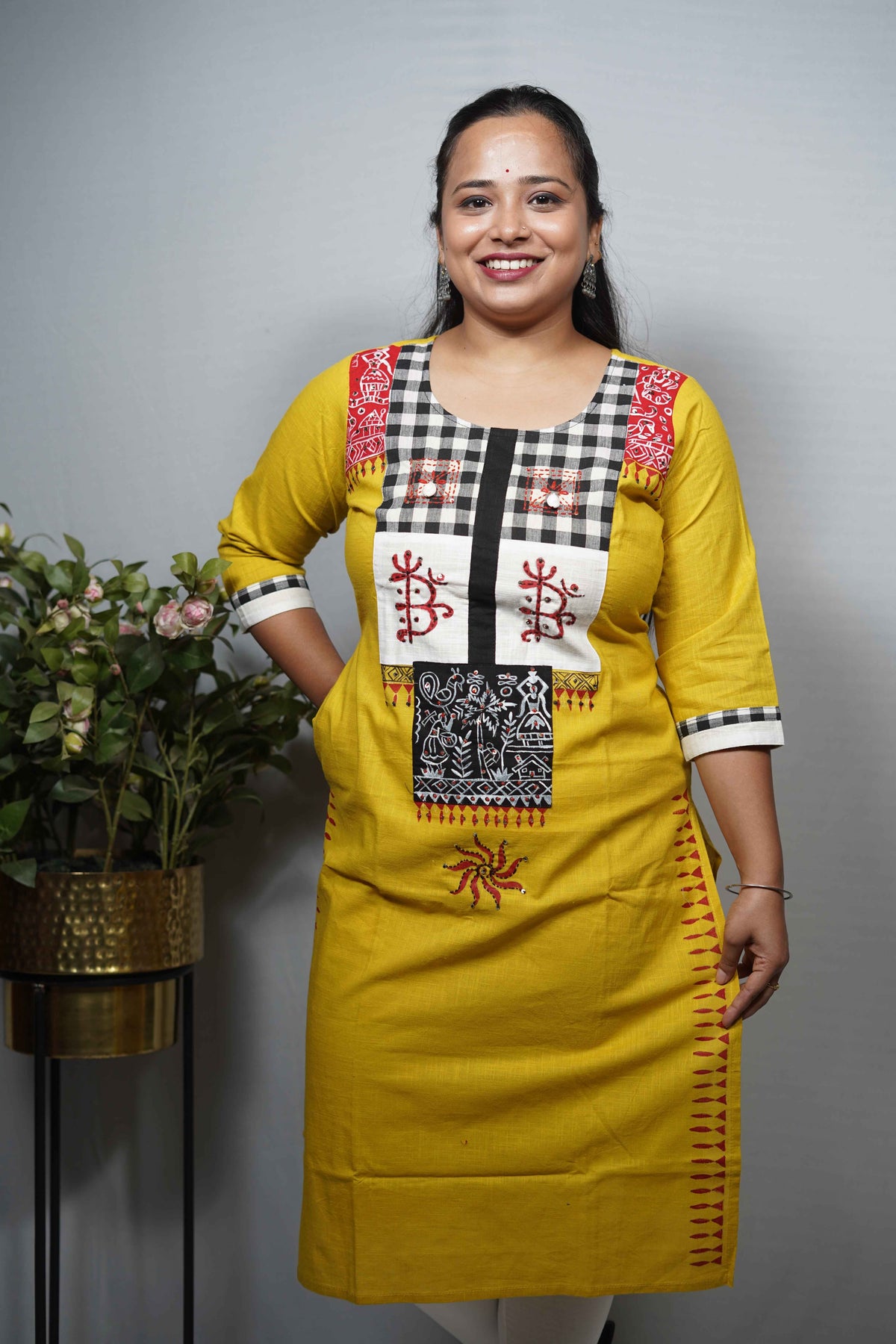 Pure cotton kurti with stitch work, sequence and fabric.