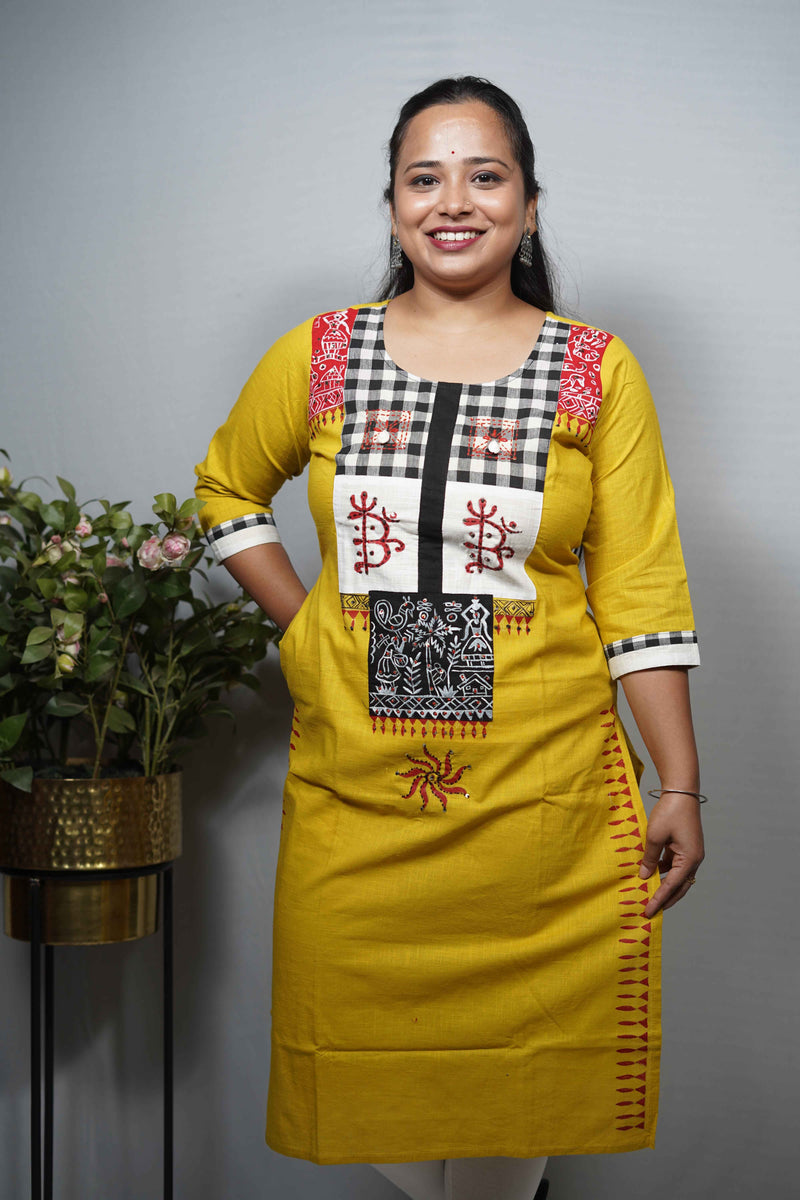 Pure cotton kurti with stitch work, sequence and fabric.