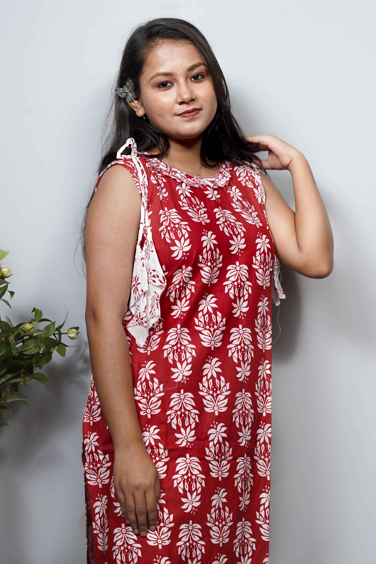 Reversible Block Print Cotton Kurta Set with Tie-Shoulder Detail — Kurta & Pant