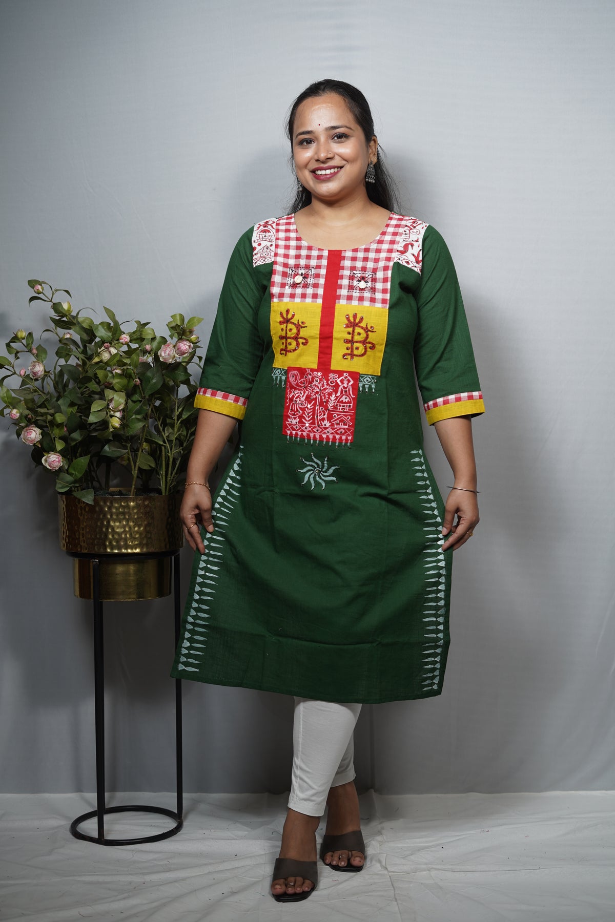 Pure cotton kurti with stitch work, sequence and fabric.
