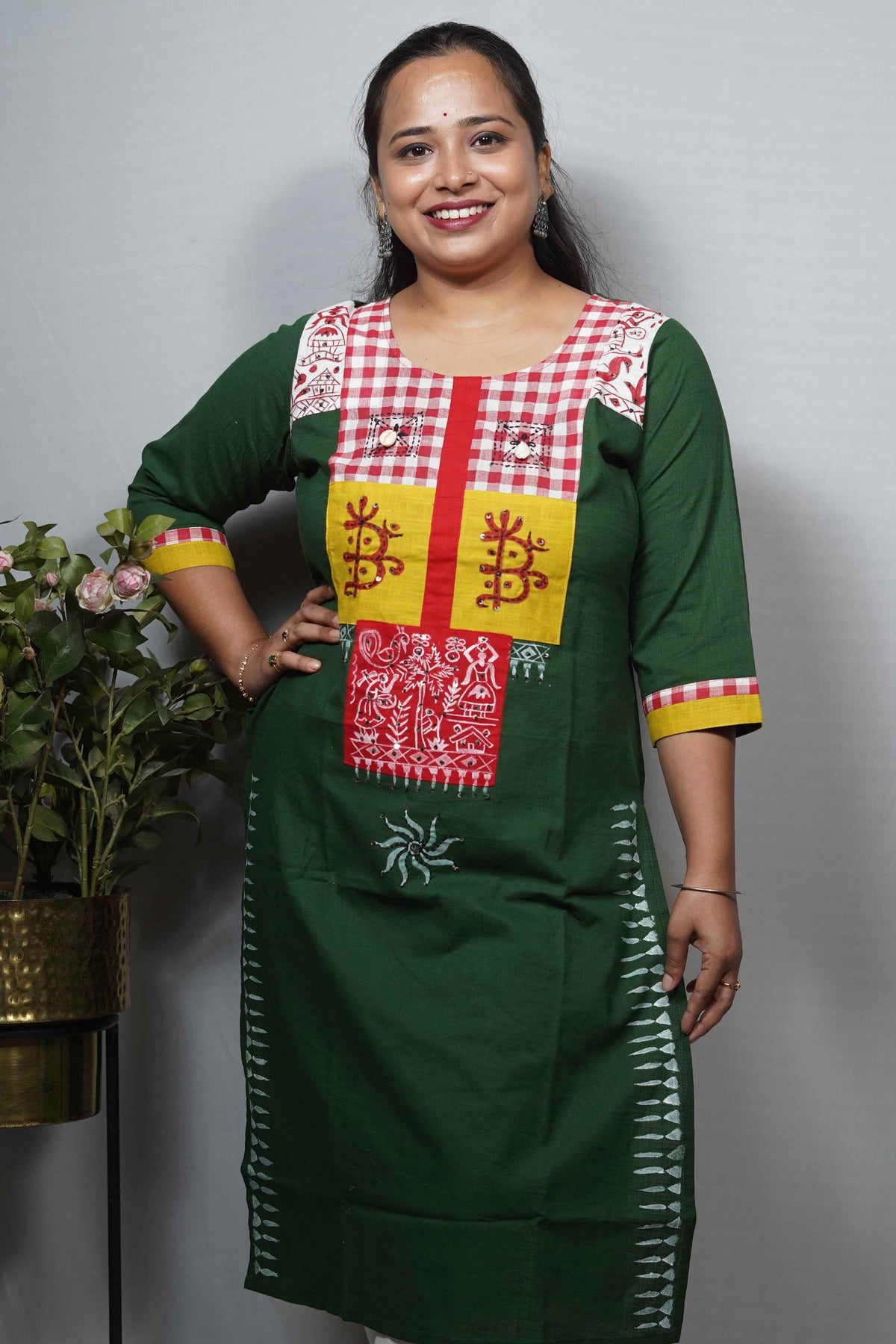 Pure cotton kurti with stitch work, sequence and fabric.