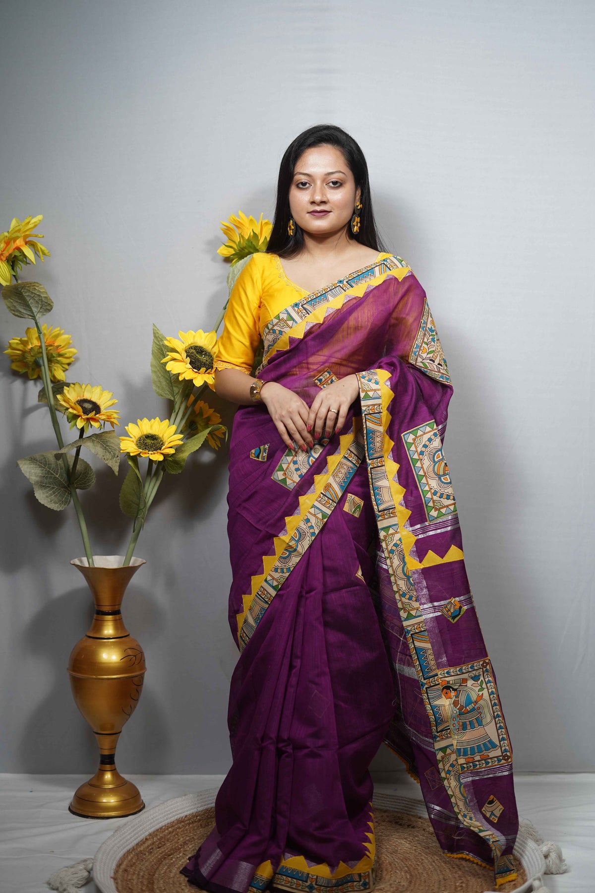 Cotton Silk Saree with Madhubani (Mithila) Print Border