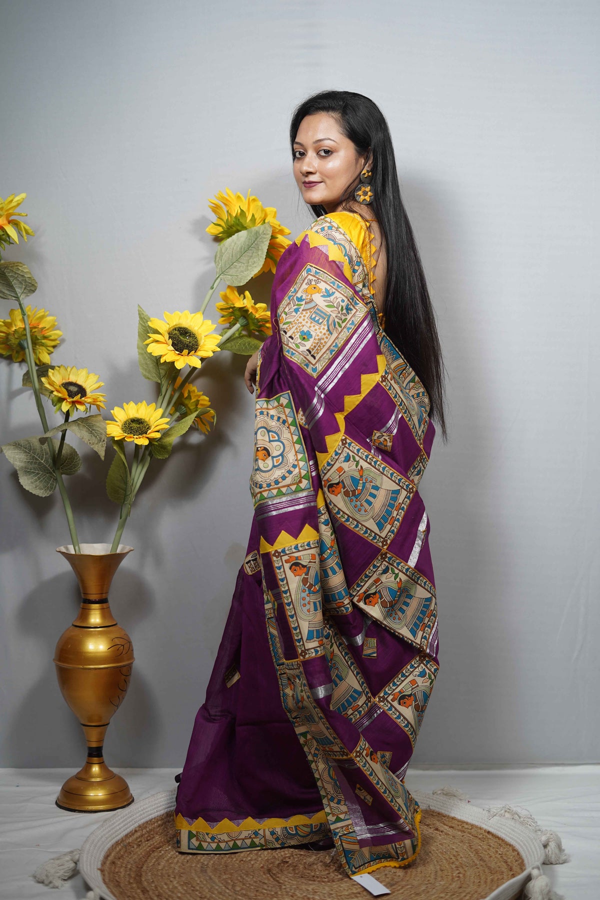 Cotton Silk Saree with Madhubani (Mithila) Print Border