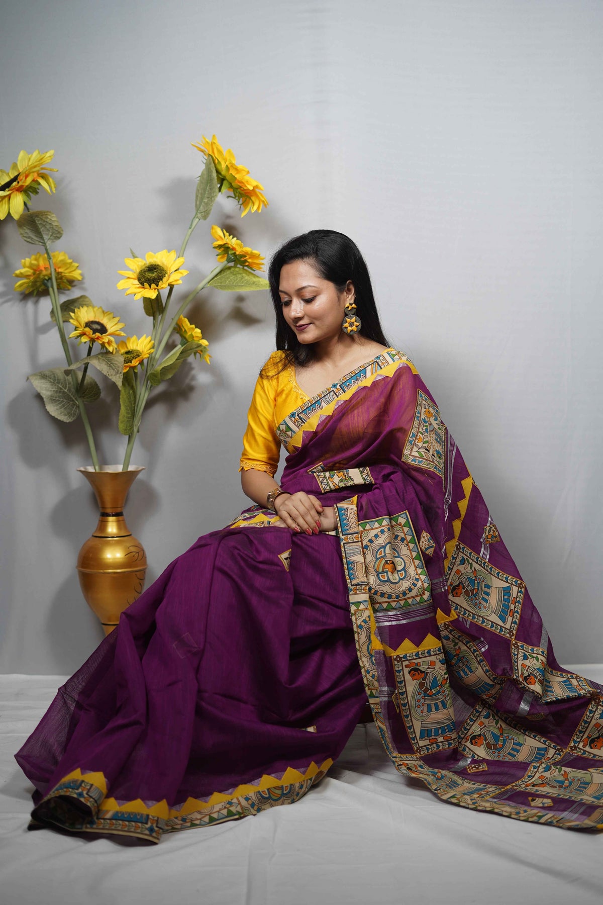 Cotton Silk Saree with Madhubani (Mithila) Print Border