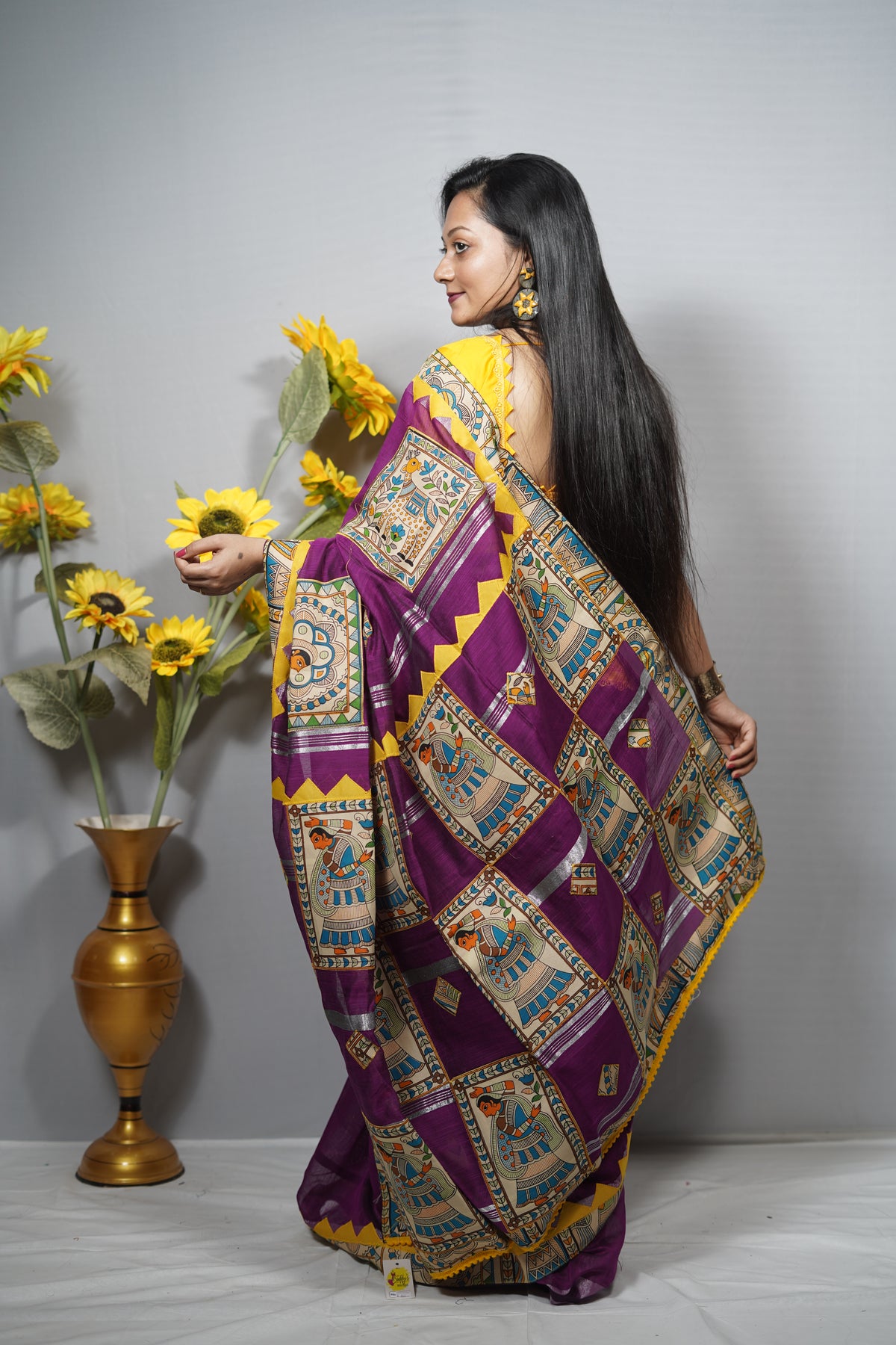 Cotton Silk Saree with Madhubani (Mithila) Print Border
