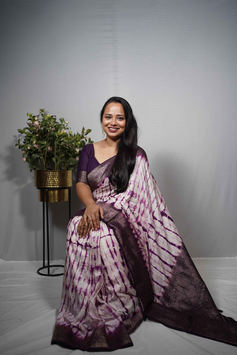 Premium Shibori Tie-Dye Saree with Banarasi Zari Border and Woven Butis