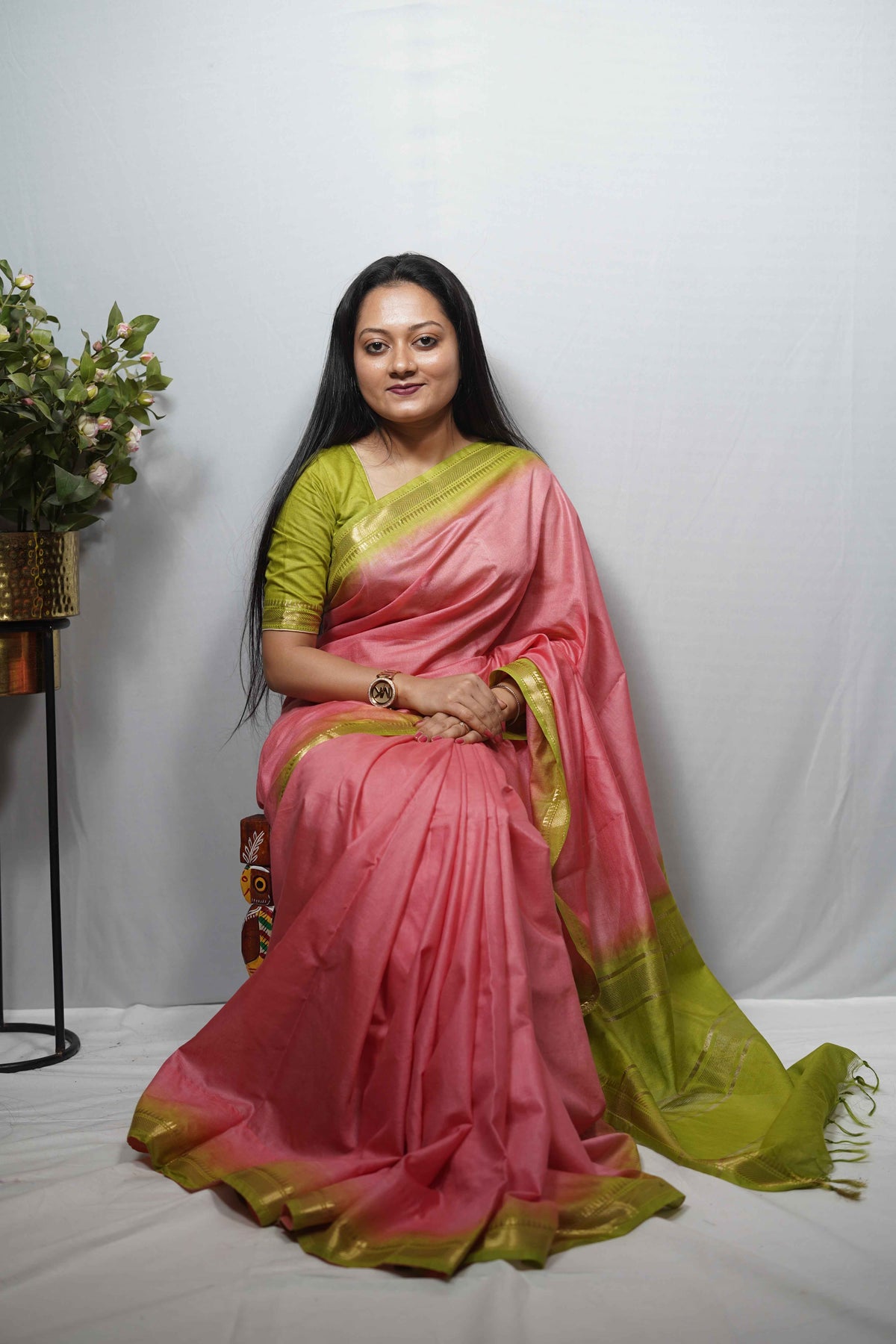 Dual-Tone Cotton Silk Saree with Elegant Zari Border