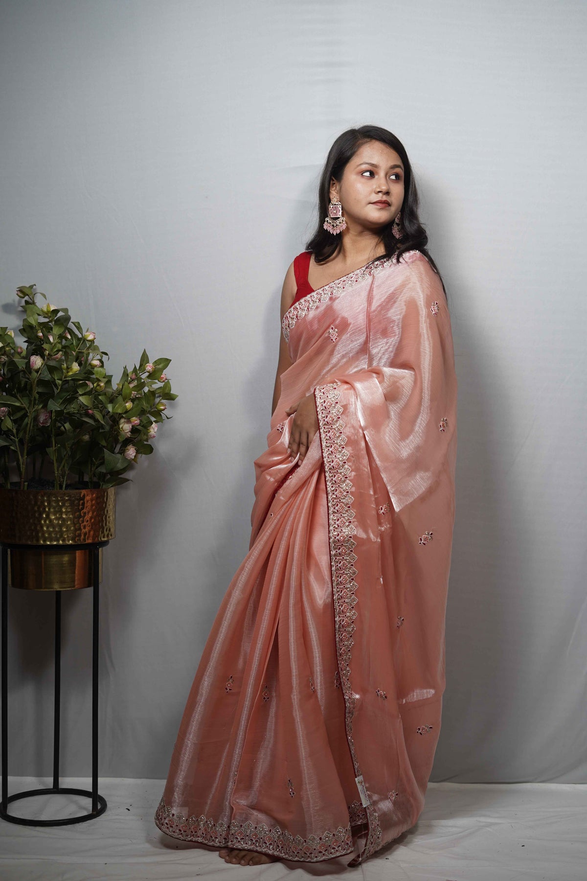 Premium Jimmy Choo Saree with Delicate Cutwork Border & Zardozi Bootis