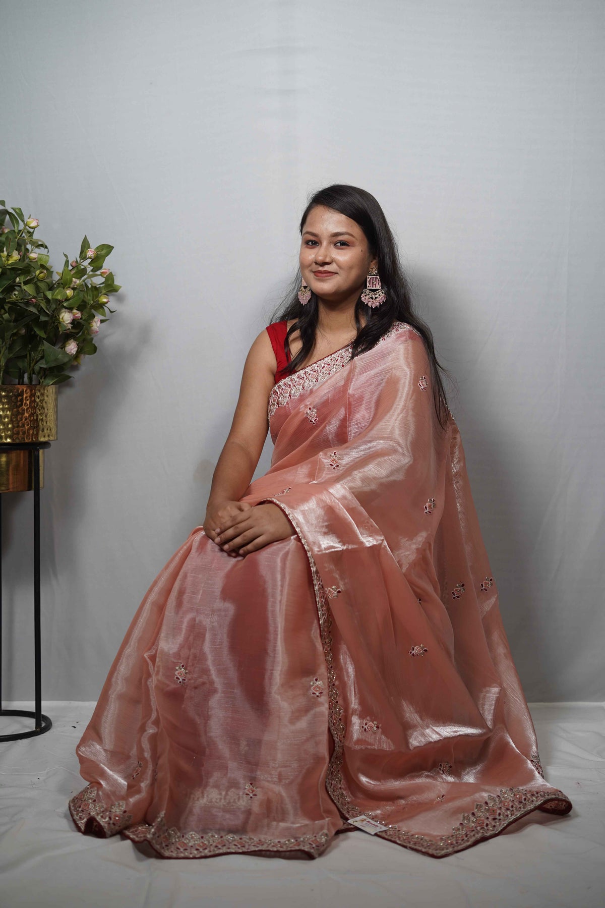 Premium Jimmy Choo Saree with Delicate Cutwork Border & Zardozi Bootis