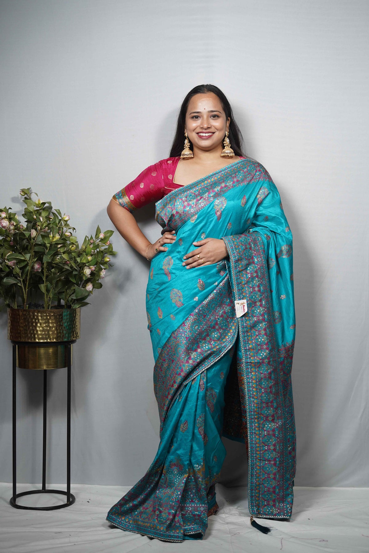 Kashmiri Karni Silk Saree with Multicolour Paisley Weave Attached BP