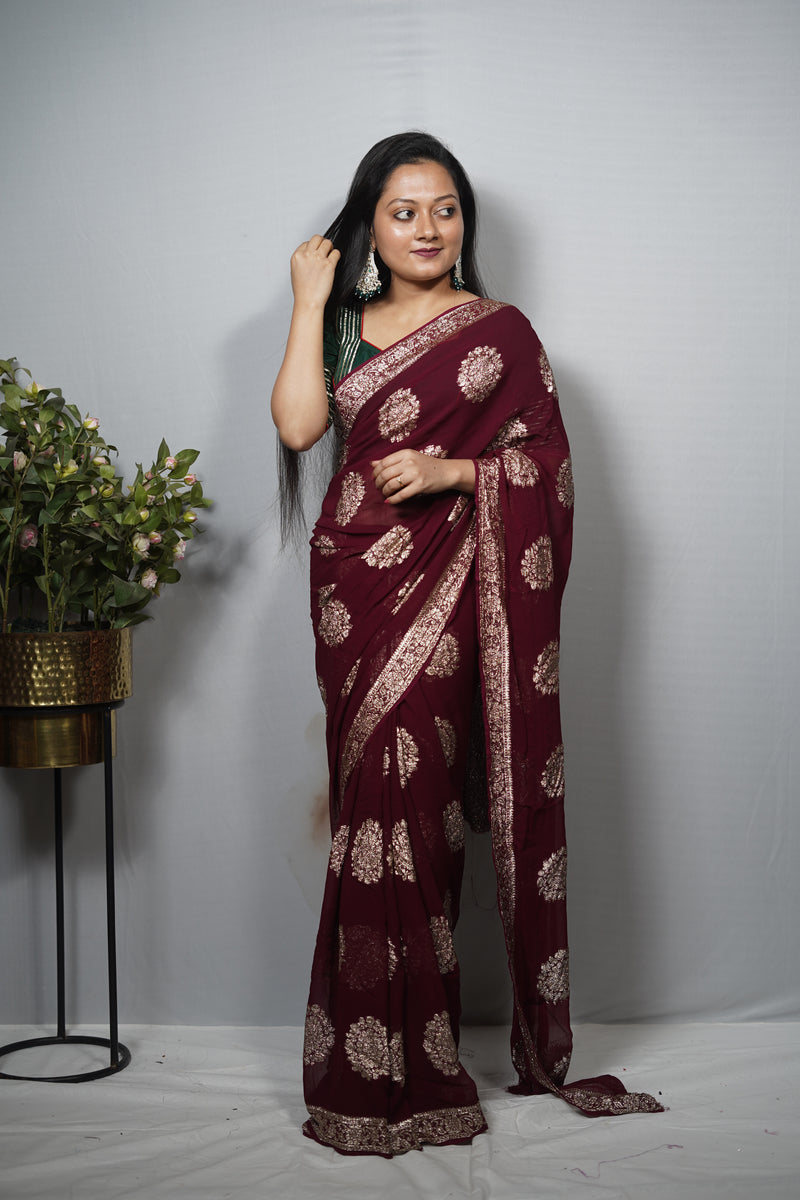 Premium Banarasi Khaddi Georgette Saree with Heavy Zari Floral Buta & Border