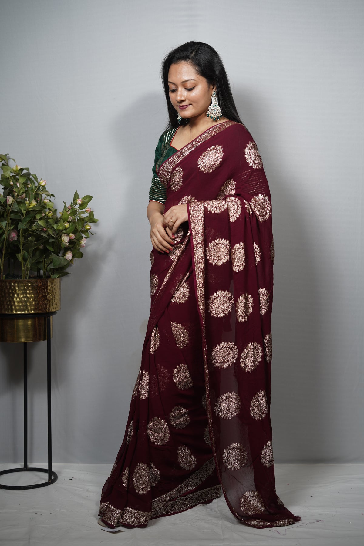 Premium Banarasi Khaddi Georgette Saree with Heavy Zari Floral Buta & Border