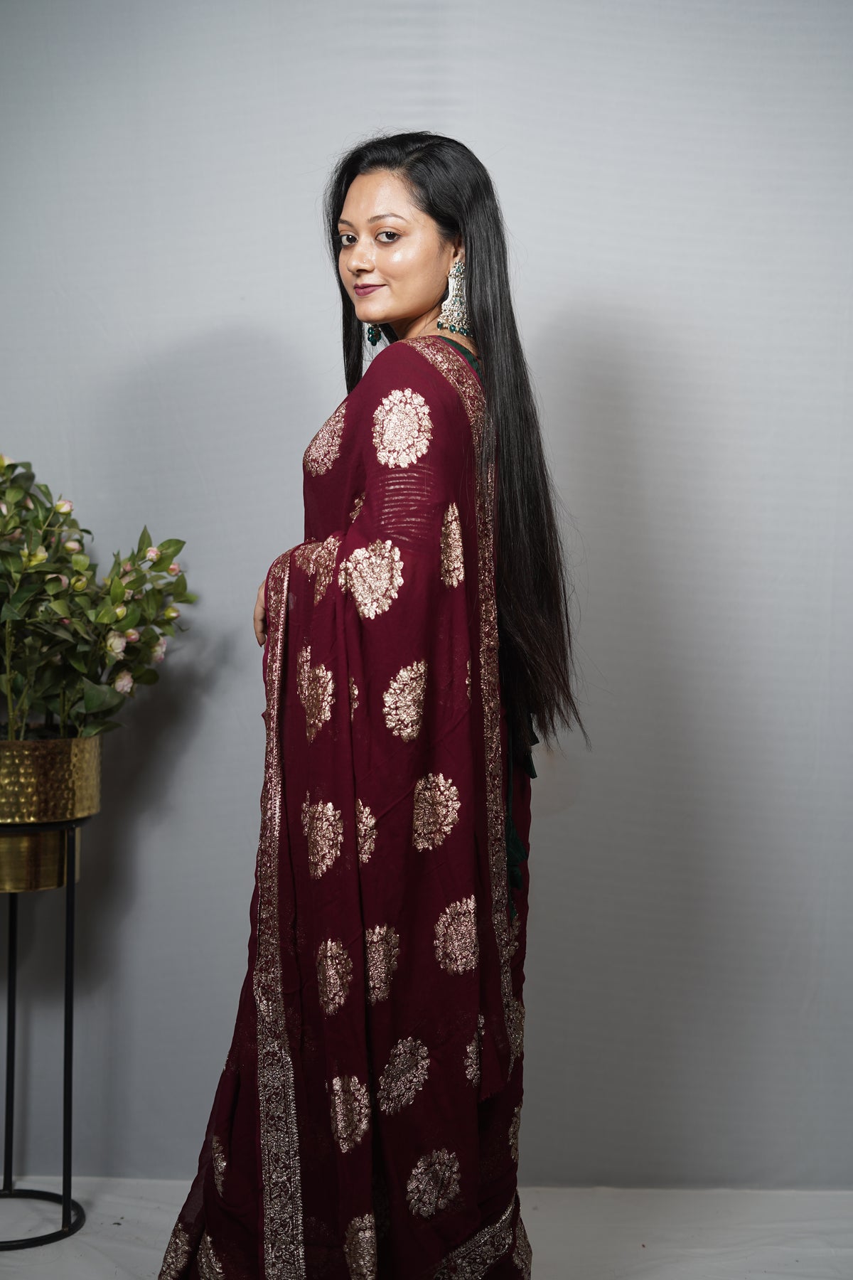 Premium Banarasi Khaddi Georgette Saree with Heavy Zari Floral Buta & Border