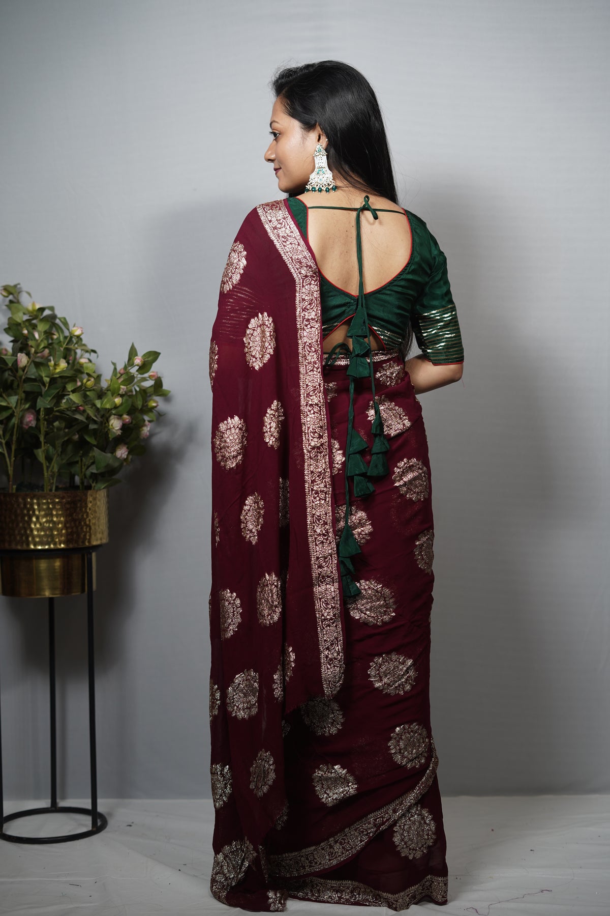 Premium Banarasi Khaddi Georgette Saree with Heavy Zari Floral Buta & Border