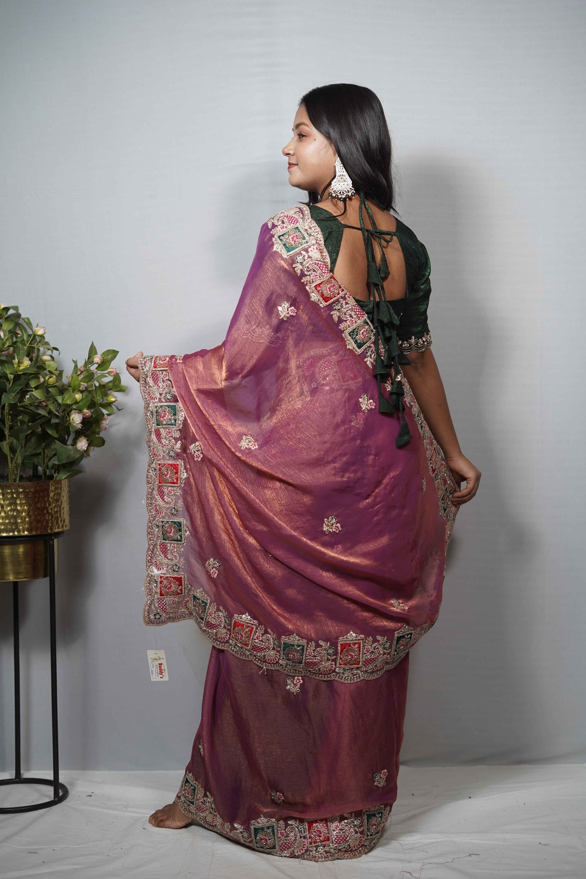 Dual-Tone Silk Saree with Ornate Paneled Border & Zari Work | Party Wear Saree Collection