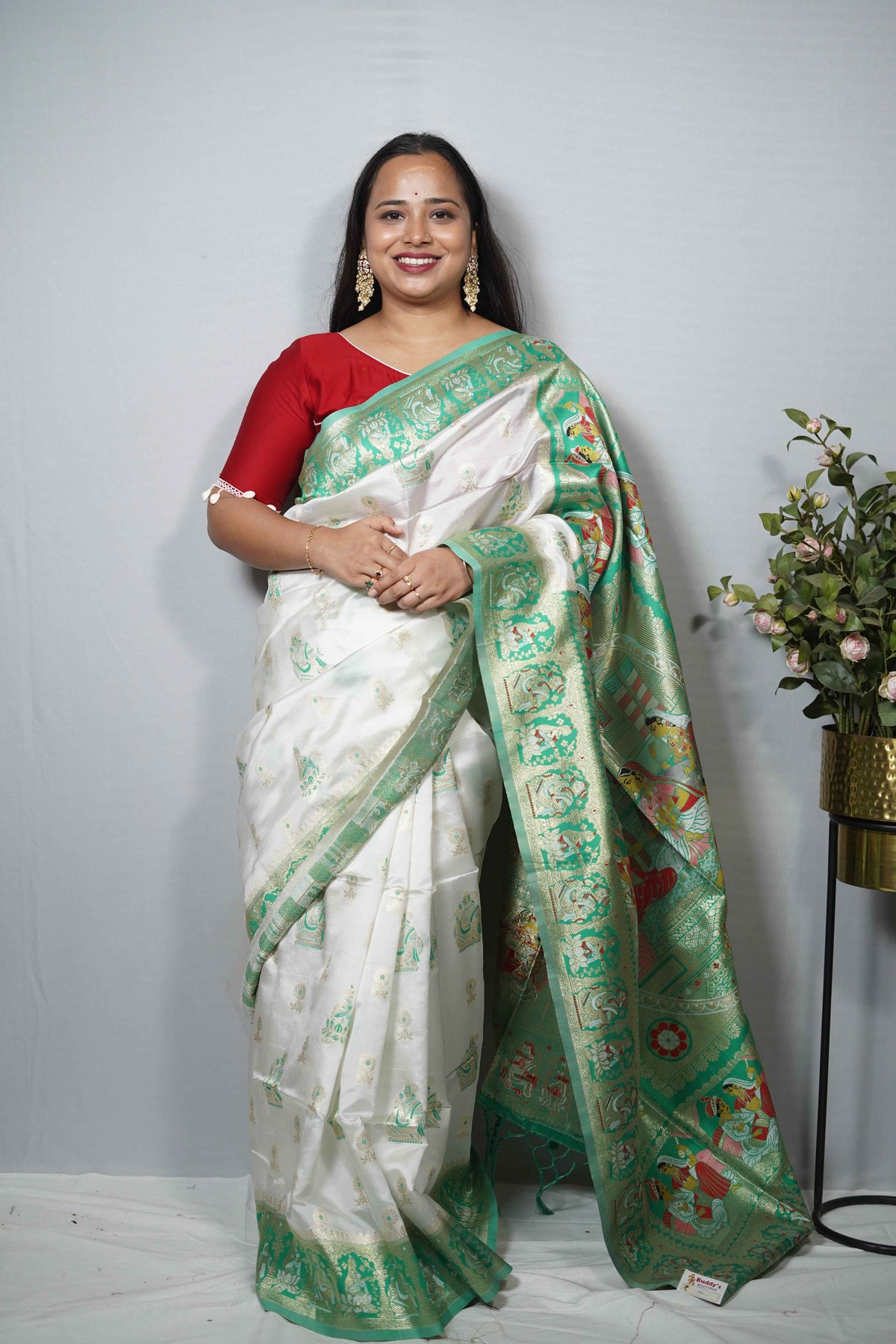 Premium Baluchari Silk Saree with Royal Court Meenakari Borders & Heritage Pallu