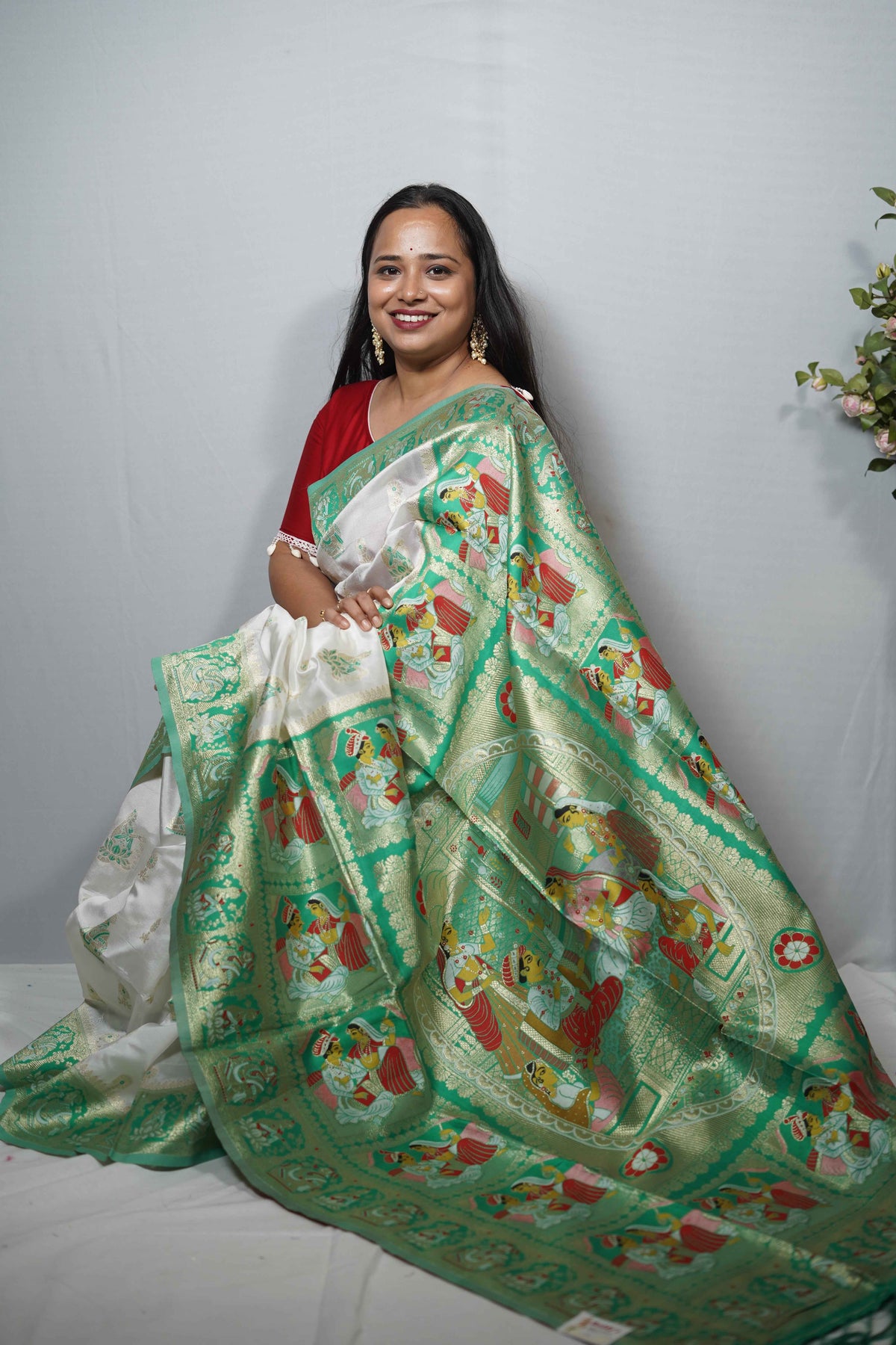 Premium Baluchari Silk Saree with Royal Court Meenakari Borders & Heritage Pallu