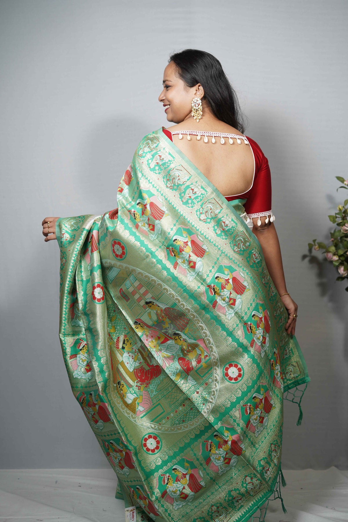 Premium Baluchari Silk Saree with Royal Court Meenakari Borders & Heritage Pallu