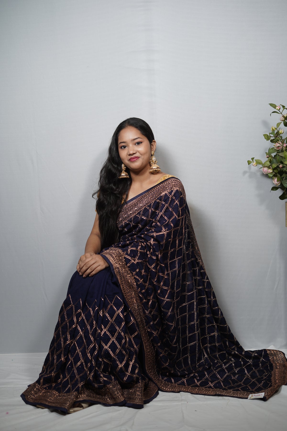 Premium Saree with Geometric Diamond Zari Jaal & Embellished Border