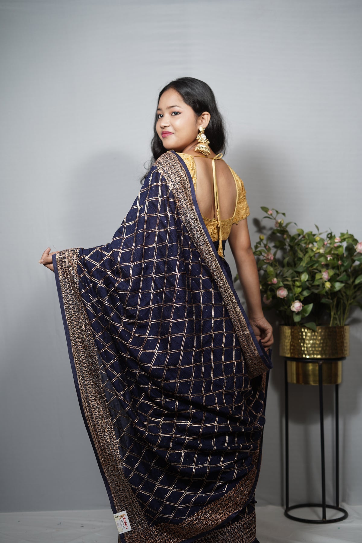 Premium Saree with Geometric Diamond Zari Jaal & Embellished Border