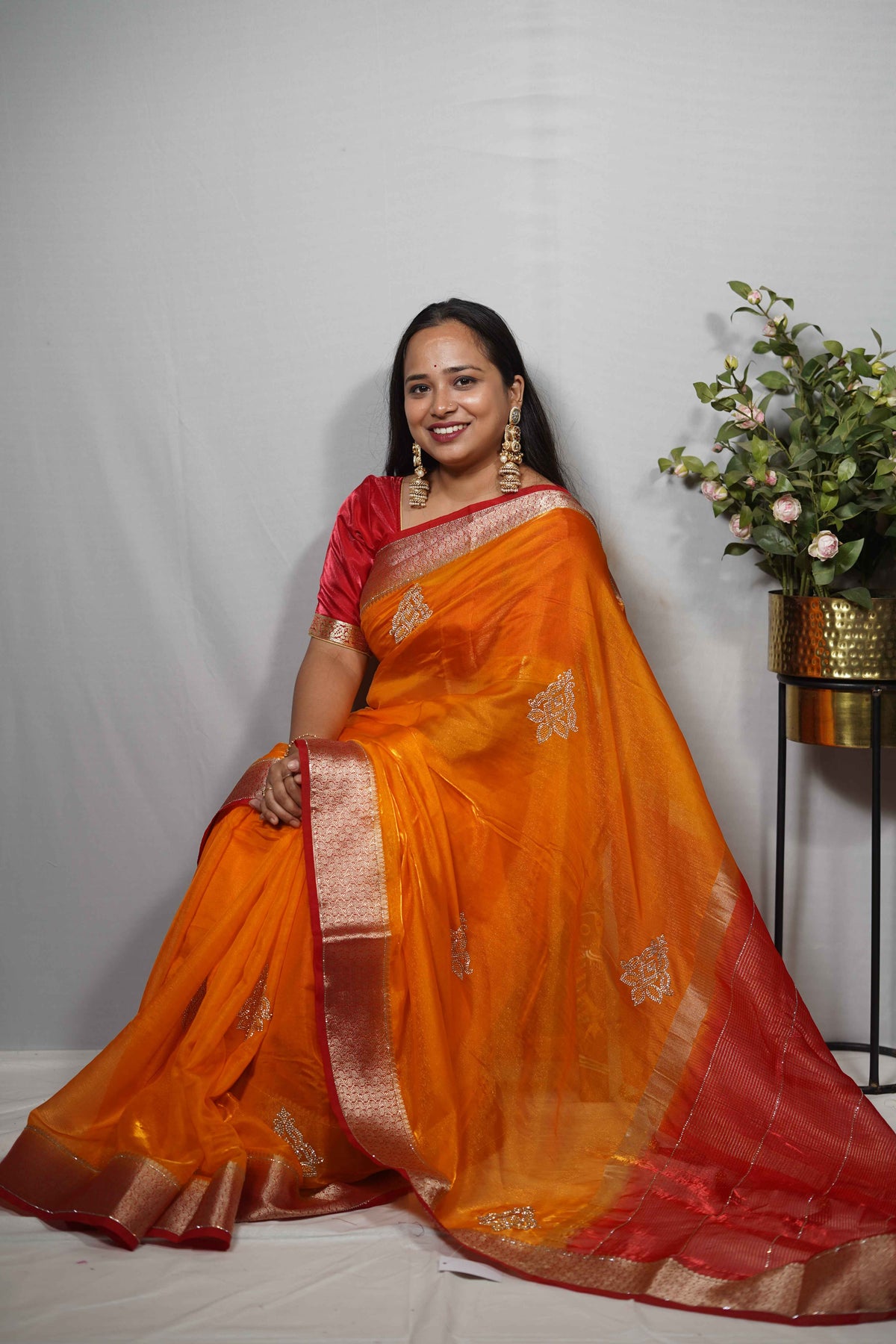 Vibrant Silk Saree with Zari Woven Border & Applique Bootis | Party Wear Saree