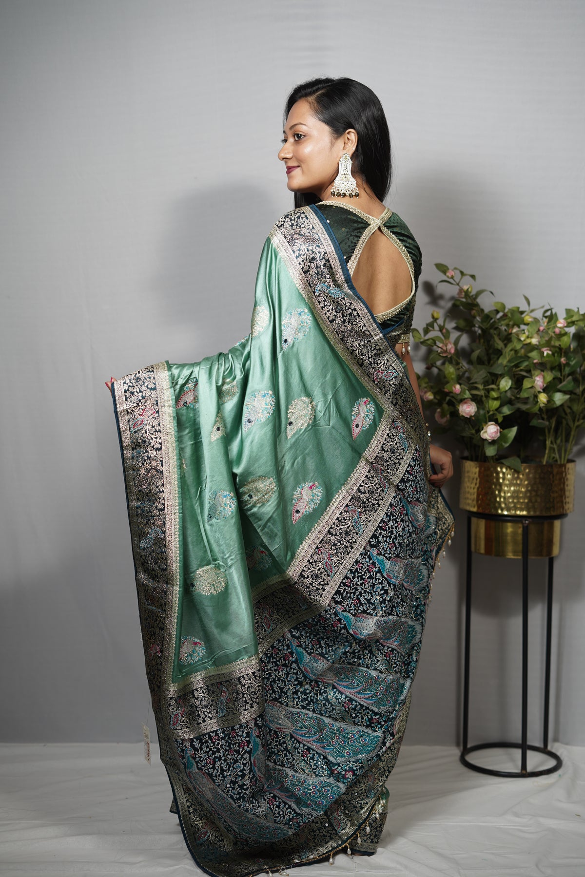 Women's Luxury Satin Silk Saree with Contrast Border and Tassels