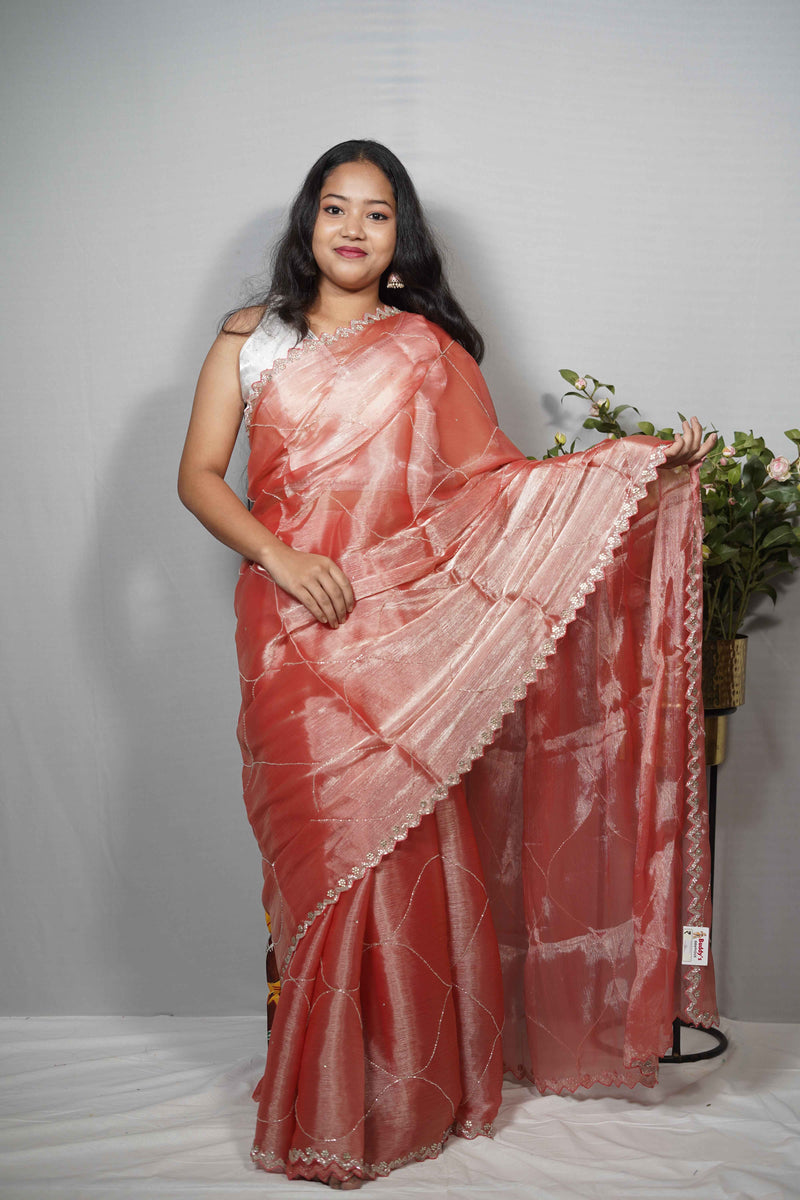 Jimmy Choo Saree with stone work & Scalloped Border