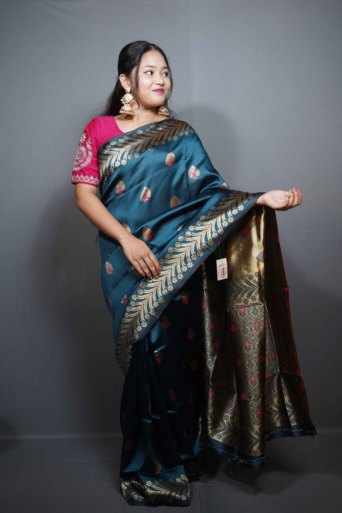 Silk Saree with Kashmiri Jamawar Print Border | Paisley Motif Party Wear Saree with Tassels