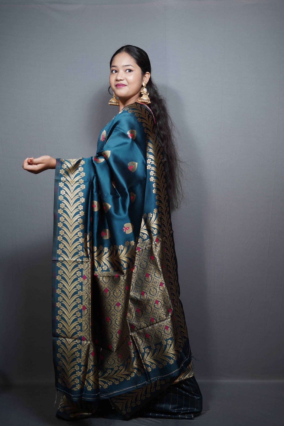 Silk Saree with Kashmiri Jamawar Print Border | Paisley Motif Party Wear Saree with Tassels