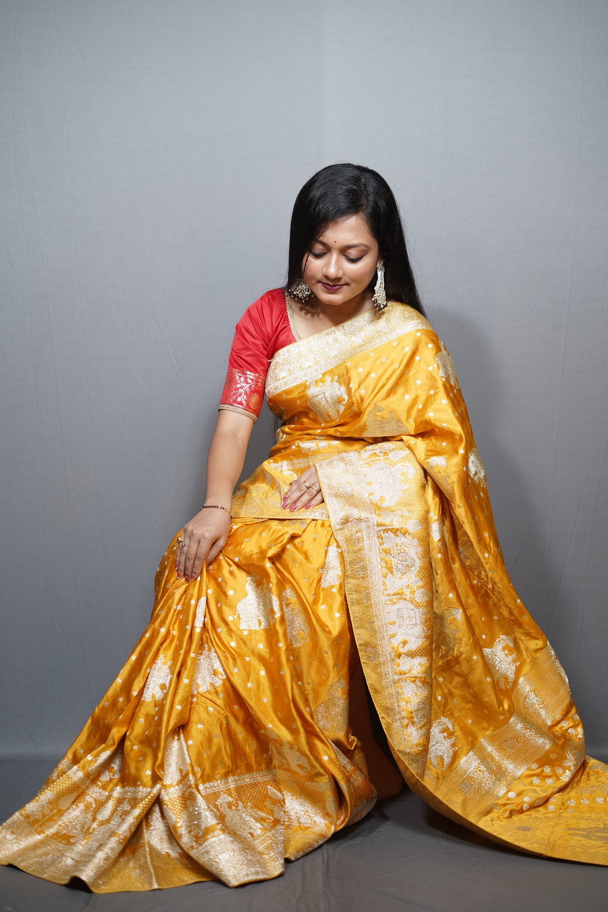 Silk Saree with Kashmiri Jamawar Print Border | Paisley Motif Party Wear Saree with Tassels